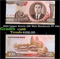 1992 Upper Korea 100 Won Banknote P# 43a Grades Ge