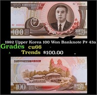 1992 Upper Korea 100 Won Banknote P# 43a Grades Ge