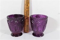 2  Vtg Koyal Purple  Glass Candle Holders