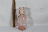 Pink Depression Glass Baby Faced Milk Bottle