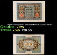 1920 Germany (WWI Era) 100 Marks Banknote P# 69a G