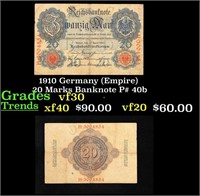 1910 Germany (Empire) 20 Marks Banknote P# 40b vf+