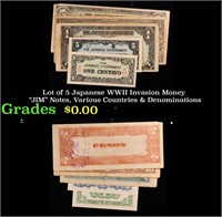 Lot of 5 Japanese WWII Invasion Money "JIM" Notes,