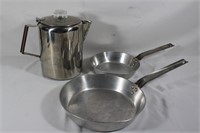 2 Wear-ever frying pans& Stainless Percolator