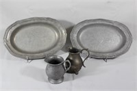 2  Pewter Countryware Plates & 2 Vtg Creamers