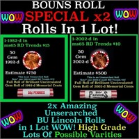 Two BU Shotgun Lincoln 1c rolls, 1982-d & 2002-d 5