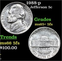1988-p Jefferson Nickel 5c Grades GEM+ 5fs