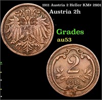 1911 Austria 2 Heller KM# 2801 Grades Select AU