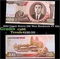 1992 Upper Korea 100 Won Banknote P# 43a Grades Ge