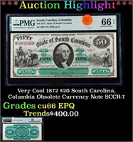 Very Cool 1872 $50 South Carolina, Columbia Obsole