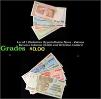 Lot of 5 Zimbabwe Hyperinflation Notes - Various D