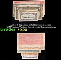 Lot of 5 Japanese WWII Invasion Money "JIM" Notes,