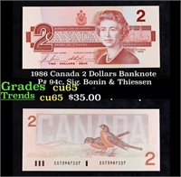 1986 Canada 2 Dollars Banknote P# 94c, Sig. Bonin