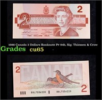 1986 Canada 2 Dollars Banknote P# 94b, Sig. Thiess