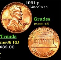 1961-p Lincoln Cent 1c Grades GEM+ Unc RD