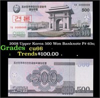 2008 Upper Korea 500 Won Banknote P# 63s;  Grades