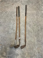 3- antique wooden golf club irons
