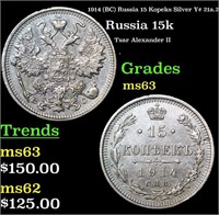 1914 (BC) Russia 15 Kopeks Silver Y# 21a.2 Grades