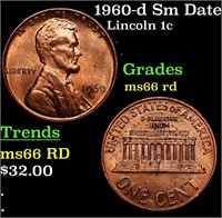1960-d Sm Date Lincoln Cent 1c Grades GEM+ Unc RD