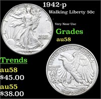 1942-p Walking Liberty Half Dollar 50c Grades Choi