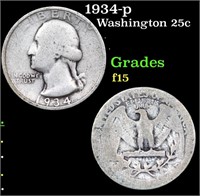 1934-p Washington Quarter 25c Grades f+