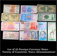 Lot of 25 Foreign Currency Notes - Variety of Coun