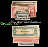 Lot of 5 Japanese WWII Invasion Money "JIM" Notes,