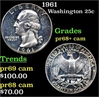 Proof 1961 Washington Quarter 25c Grades GEM++ Pro