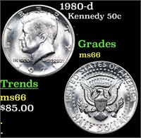 1980-d Kennedy Half Dollar 50c Grades GEM+ Unc