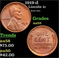 1919-d Lincoln Cent 1c Grades Choice AU