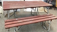Portable wood top folding table and benches