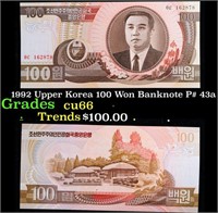 1992 Upper Korea 100 Won Banknote P# 43a Grades Ge