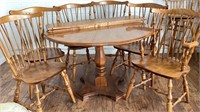 Dining room table with 2 extra leaves, 6 Windsor