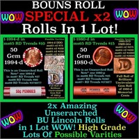 Two BU Shotgun Lincoln 1c rolls, 1980-d & 1994-d 5