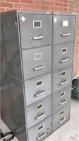 2 vintage 5 drawer metal filing cabinets, all