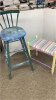 Cute colorful bench and blue stool