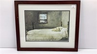 Andrew Wyeth print, double matted in brown frame,