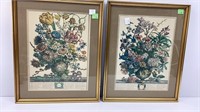 2 Classic colored etching prints of seasonal