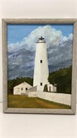 Acrylic painting of lighthouse signed Lea, 15x20