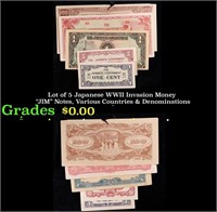 Lot of 5 Japanese WWII Invasion Money "JIM" Notes,