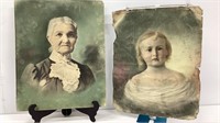 2 antique photos, woman and child, lots of age