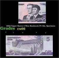 2002 Upper Korea 5 Won Banknote P# 58s,  Grades Ge