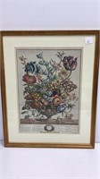 Classic color etching of April flowers, 17x21,