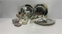 (8) silver toned trays, (2) trinket boxes (one