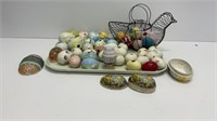30+ decorative porcelain/ceramic eggs with wire