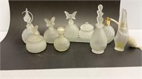 Vintage frosted perfume bottles, (9) different