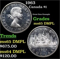 1963 Canada Silver Dollar 1 Grades GEM Unc DMPL