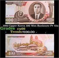 1992 Upper Korea 100 Won Banknote P# 43a Grades Ge