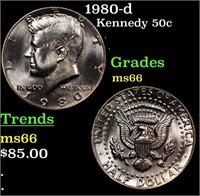 1980-d Kennedy Half Dollar 50c Grades GEM+ Unc