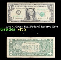 1963 $1 Green Seal Federal Reserve Note Grades vf,